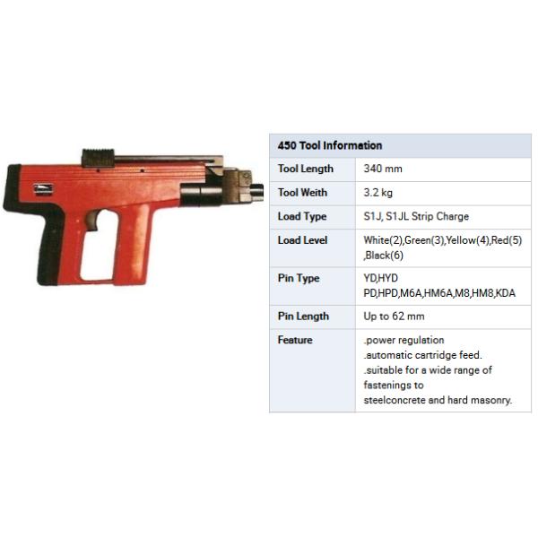 Industrial 450 Powder Actuated Fastening Tool 6.8X11mm Strip Loads