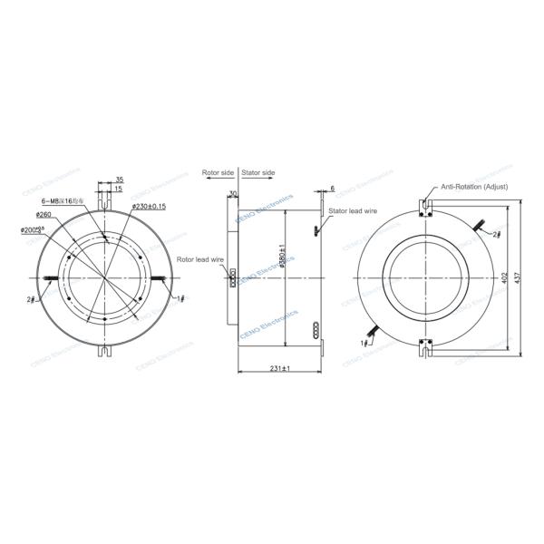 IP65 Большое водонепроницаемое скольжение кольцо с проницаемым отверстием ID200 мм для морской