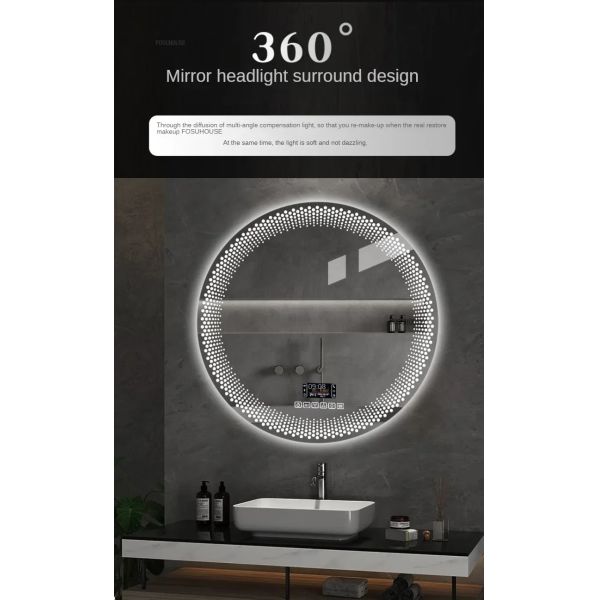 Simple flameproof Led Smart Touch Screen Anti-fog Round Sensor Mirror with Light(WH-MR-101)
