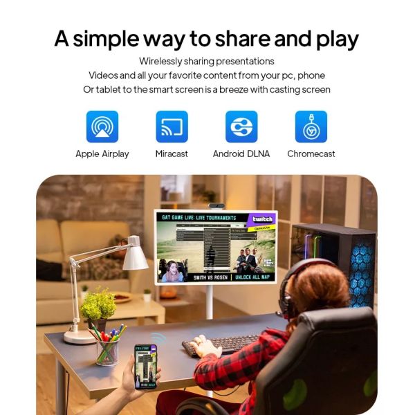 MJK 32-Inch Full HD 1080p Backlit LCD Portable TV with Built-in Battery Interactive for Family Movie and Singing
