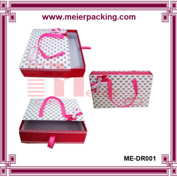 Made-in-China Square cardboard paper sliding drawer Box with ribbon handle for kids shoe