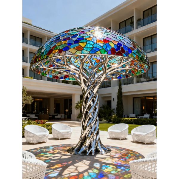 Modern Artistic Metal Tree Installation for Resort Garden Public Art Zone Decoration