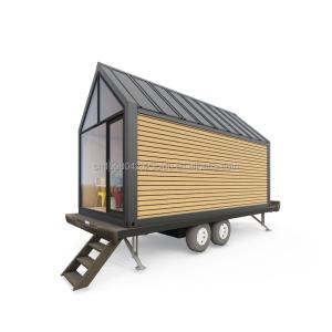 鉄筋鋼の四角管 現代の三角形 木製コンテナ 屋外コーヒー販売のための車輪の家