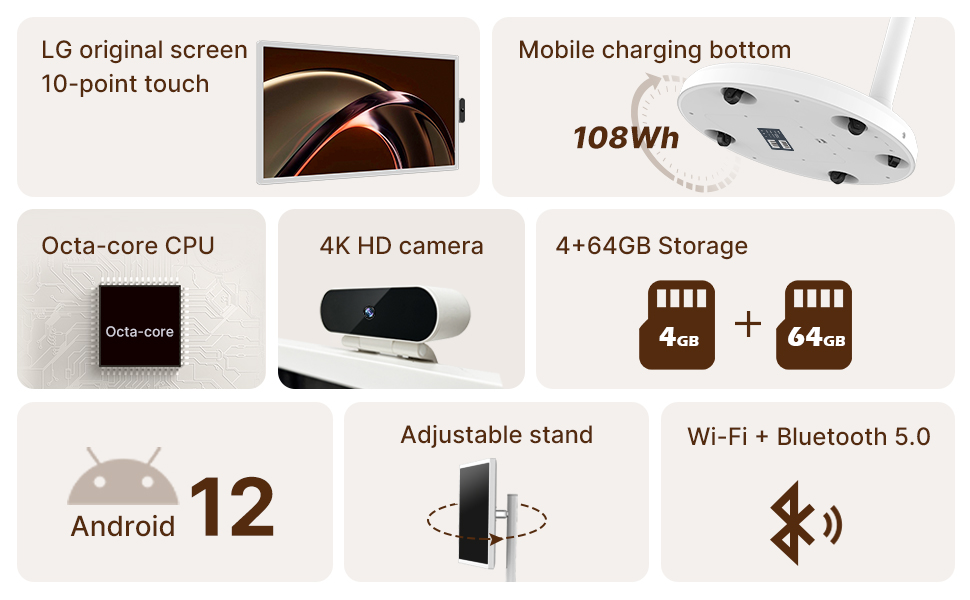 32 Inch Movable Smart Monitor Rollable Touch Screen TV Battery Powered Portable Stand Display Kiosk Factory