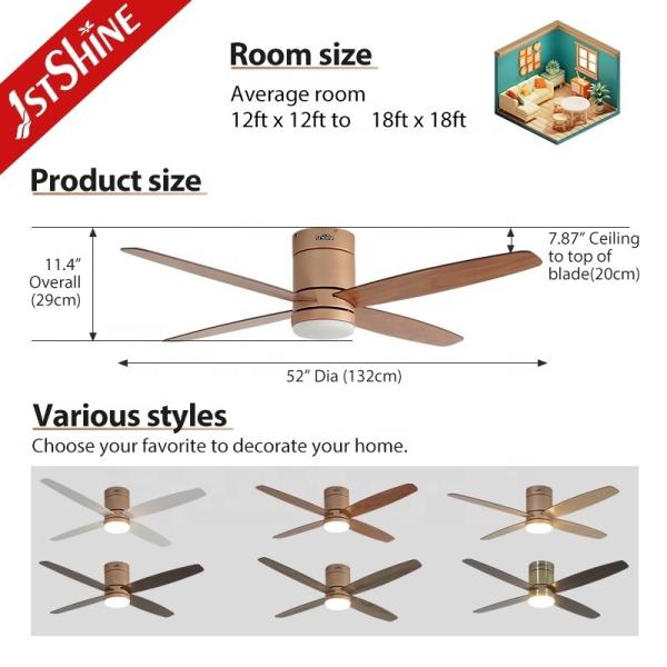 52 polegadas MDF Blades Ventilador de teto para teto baixo Dimmable LED e Dimmer de suporte Sim