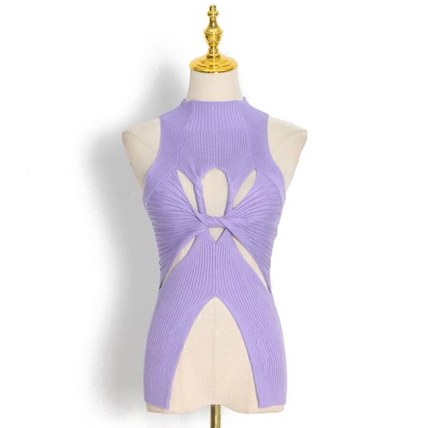 Сексуальный незаконный сплошной цвет безрукавный выдалбливает вне зубчик вяжет жилет