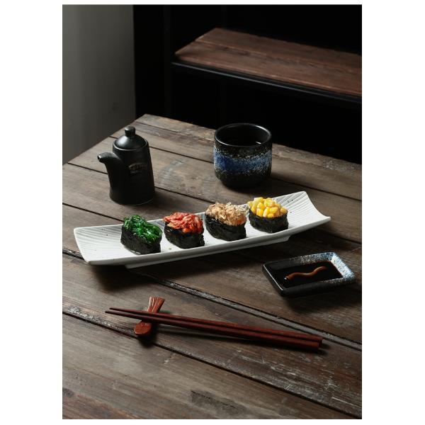 Rectangle Slender Black Porcelain Dinner Plates Thick Glaze 29.5cm Length