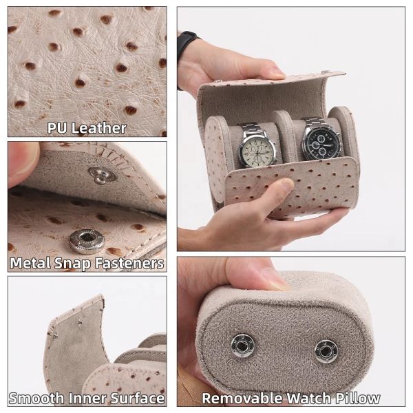 Brand Style Stylish 2 Slot Custom PU Leather Travel friendly Men's Watch Roll Storage Box