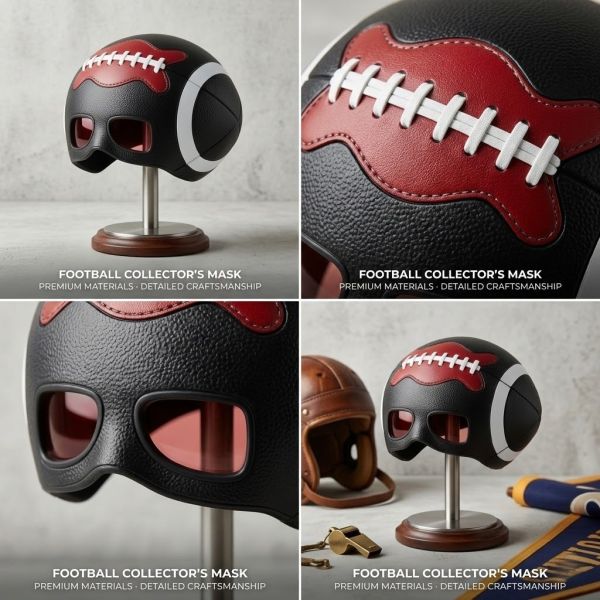 Textured Football Fan Mask - Premium Pigskin Style Game Day Face Shield for Tailgates, Sports Cosplay & Superfan Accessories