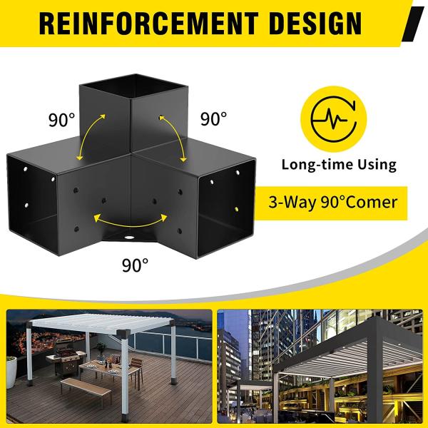Wood Construction Black Electrophoretic Paint Spraying Metal Hardware Kit Pergola Extension Frame Corner Brackets