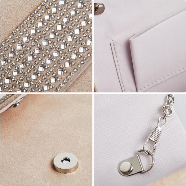 CLUTCH PURSE FOR WOMEN RHINESTONE BLING EVENING BAGS HANDBAGS FOR WEDDING PARTY PROM FAUX SUEDE ENVELOPE SHOULDER BAG