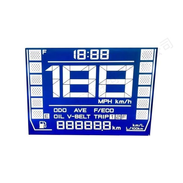 Electric Vehicle Motorcycle HTN 7-Segment Monochrome LCD Display for Speedometer – White / Blue Film Custom LCD