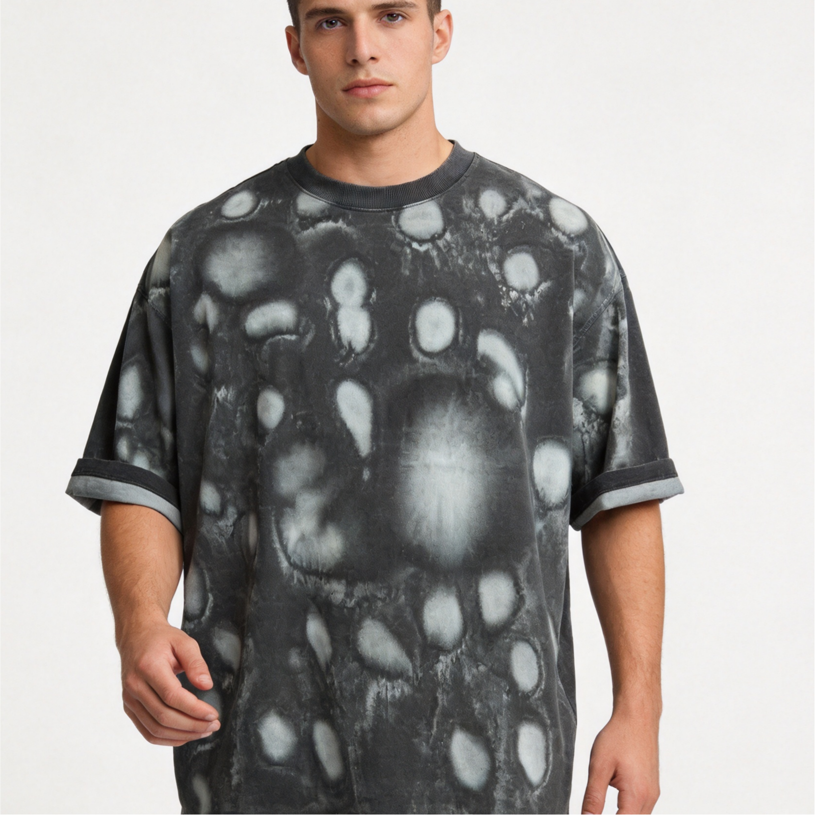 All Over Print Custom Heavyweight T Shirt Washed Spray Dye T Shirt European Size
