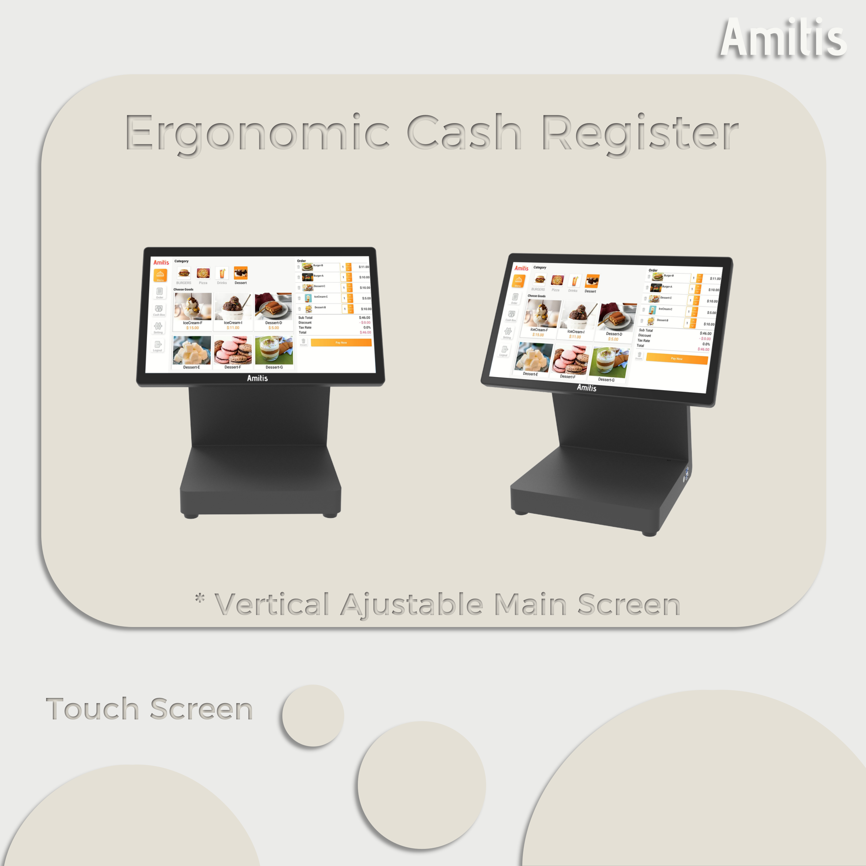 Ergonomic All In One Touch Screen Cash Register Adjustable Screen Angle Compact Design