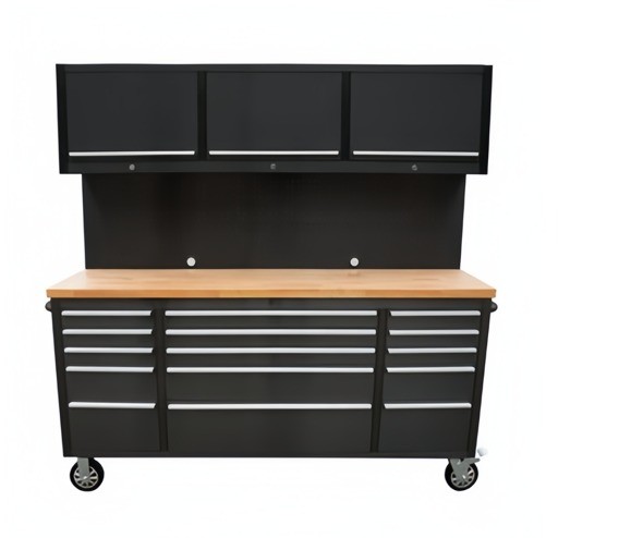 Banco de trabajo de rodadura de acero inoxidable con ruedas de trabajo pesado y caja de herramientas de garaje móvil con cerradura de llave