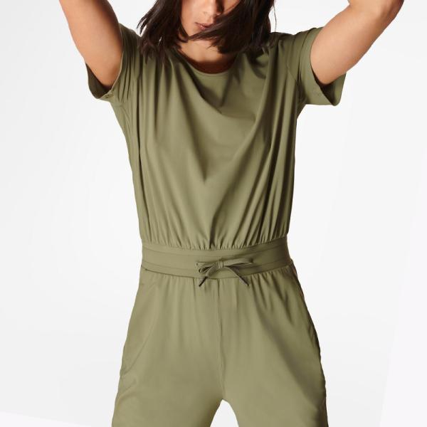 4 Way Stretchy Womens Loungewear Set Nylon Spandex Loose Yoga Jumpsuit