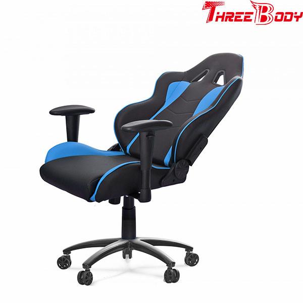 Swivel Black And Blue Leather Gaming Chair With Lumbar Support System