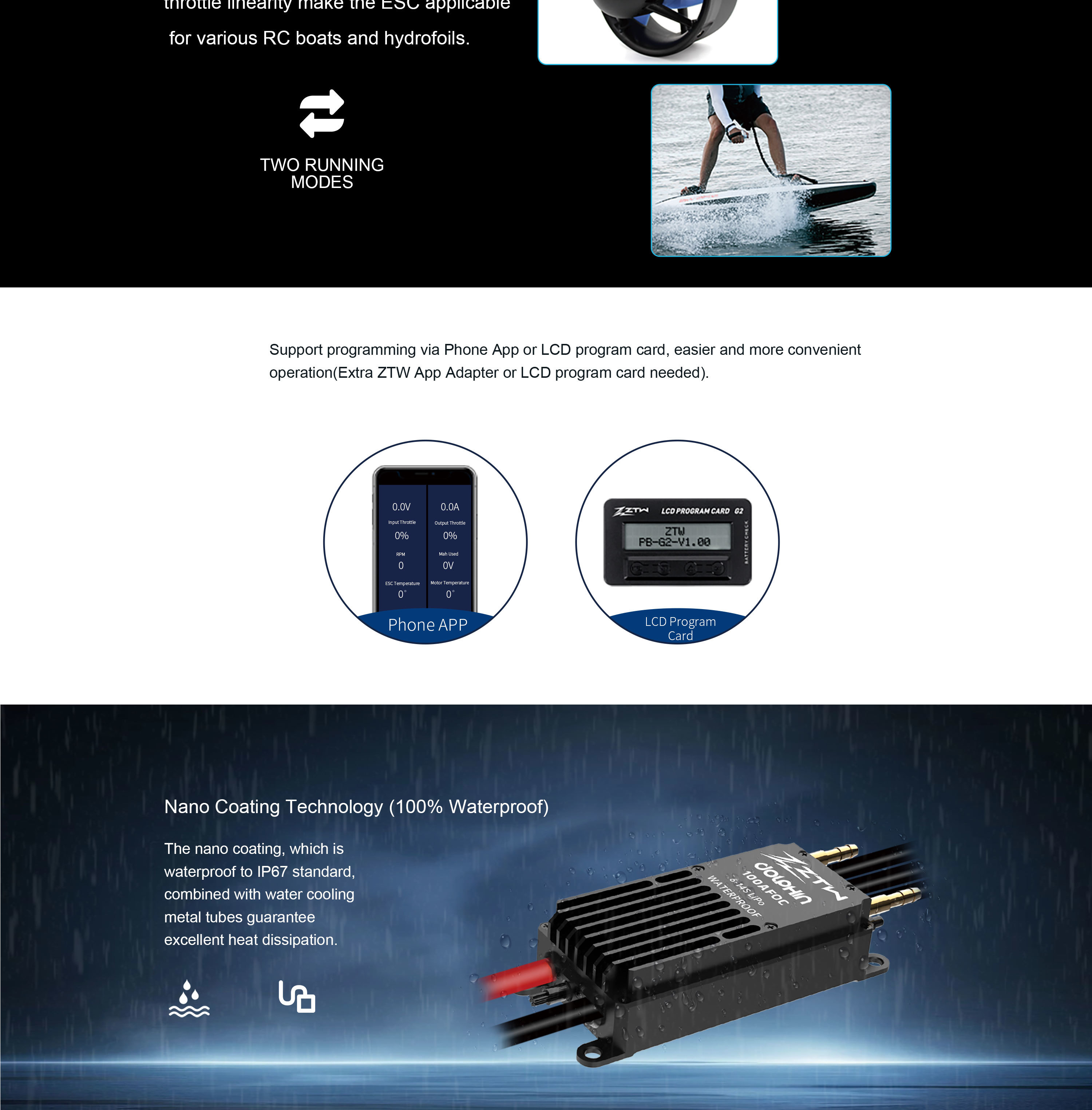 Dolphin 100A FOC HV OPTO Waterproof ESC ZTW 6S-14S For Precision Underwater ROV