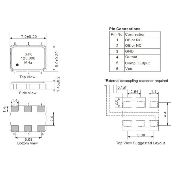 SMD 7.0*5.0 LVDS Выходный дифференциальный осциллятор с ±25ppm -40~+85 100.000MHz