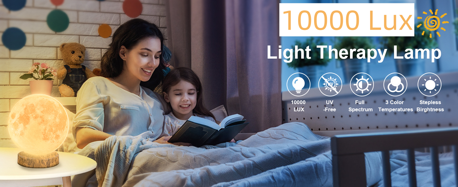 Bedside Daylight Therapy Lamp 10000 Lux Moon Table Lamp 16W