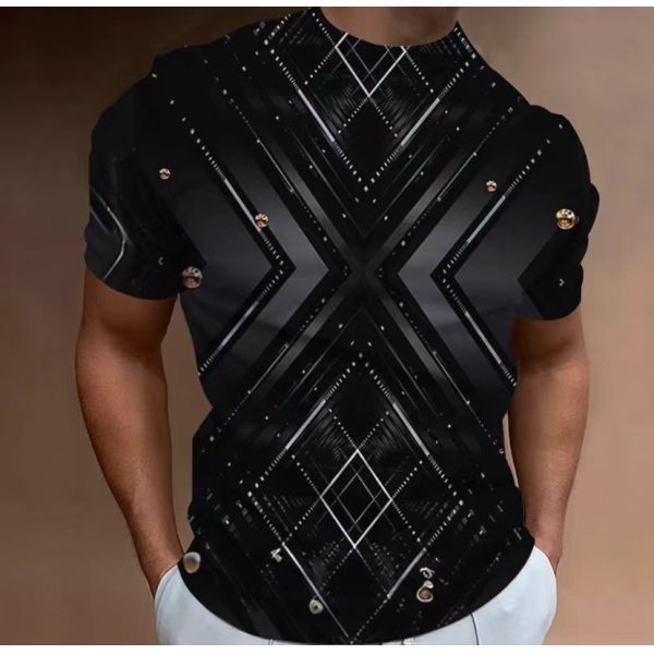 Casual Men's Running T-Shirt 3D Digital Printed Quick Dry Soft Polos Collar Fitted Style Short Sleeves Knitted Fabric Oversized