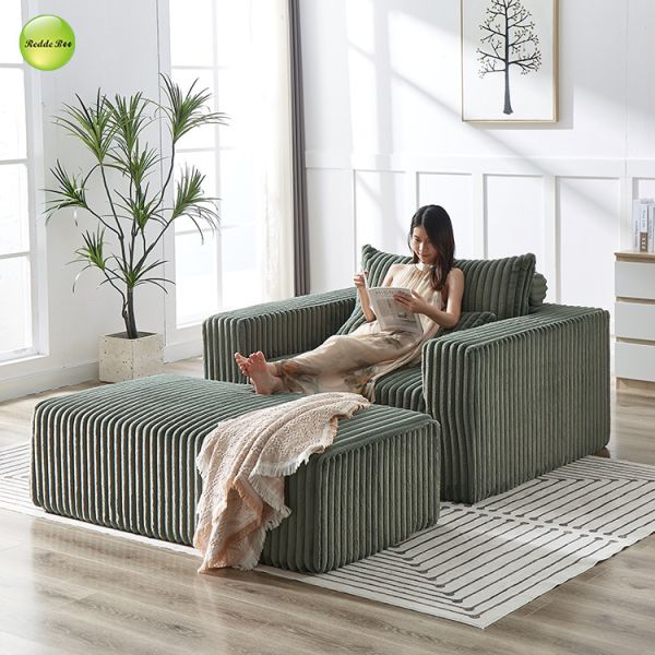 Striped Velvet Green Couch Chenille Sleeper Sofa Armchair With Ottoman