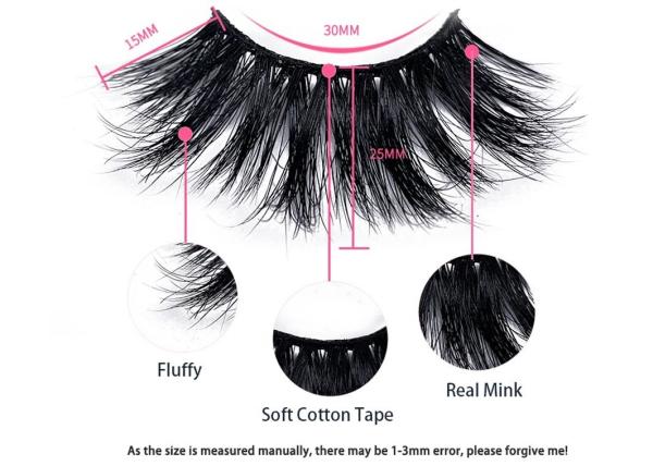 Full Strip Black Mink False Eyelashes  Handmade 25mm Natural Fake Eyelashes
