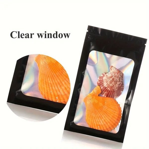 Resealable Ziplock Small Business Sealable Plastic Bag Custom Print Pink Holographic Flat Mylar Packaging Zip Pouch