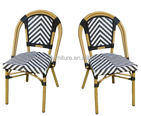 French Bistro Style All Weather Rattan Wicker Café Shop Dining Chair Stackable Outdoor Chair