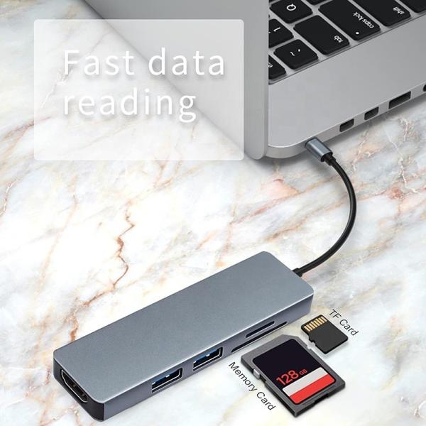 Grain 5 en 1 Hub USB-C Type-C vers HDMI USB3.0 USB2.0 SD TF Adapter Hub avec lecteur de carte