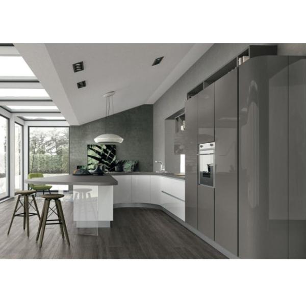 Curved cabinets,Modern kitchen furniture,Kitchen design,U-shape cupboard,Kitchen for European market，Kitchen for Italy