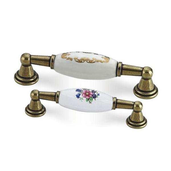 Zinc + Ceramic Material Replacement Kitchen Cabinet Handles Brass Finish