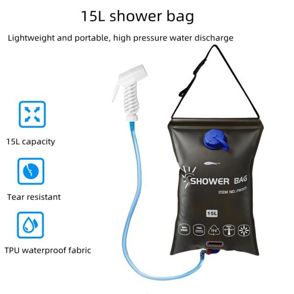EVA Portable Solar Shower Bag 15L Lightweight For Hiking Fishing Camping