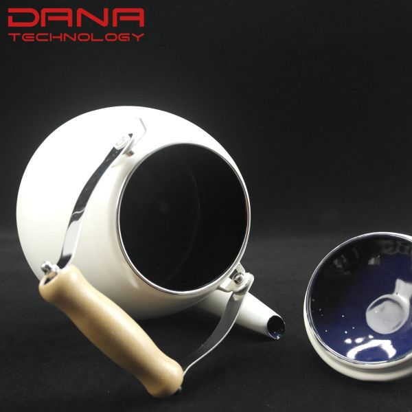 Logo Printing Enamel Porcelain Tea Water Kettles Pear Shaped Wood Handle