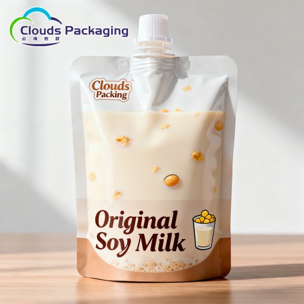 Soy Milk Lquid Drinks Packaging Spout Plastic Bag Custom Printing