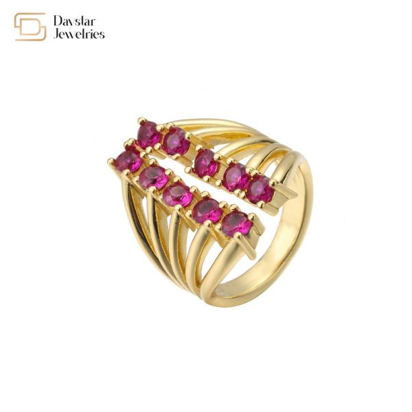 Opening Adjustable 14K Gold Plated Row Diamond Ring Crystal Zircon For Women Men