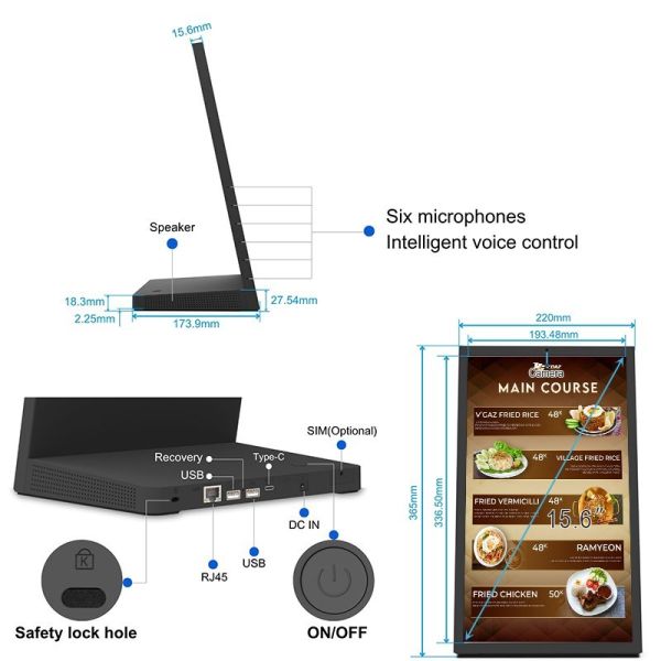8-inch Portrait HD Display Restaurant Ordering Tablet with RK3399 Hexa-Core Processor and L-Shaped Touch Design