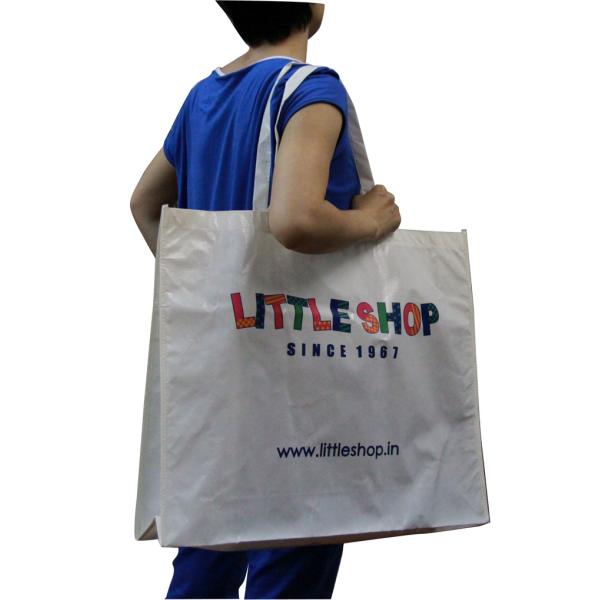 90gsm Non Woven Fabric Carrier Bags White Shining Coated Advertising Bag