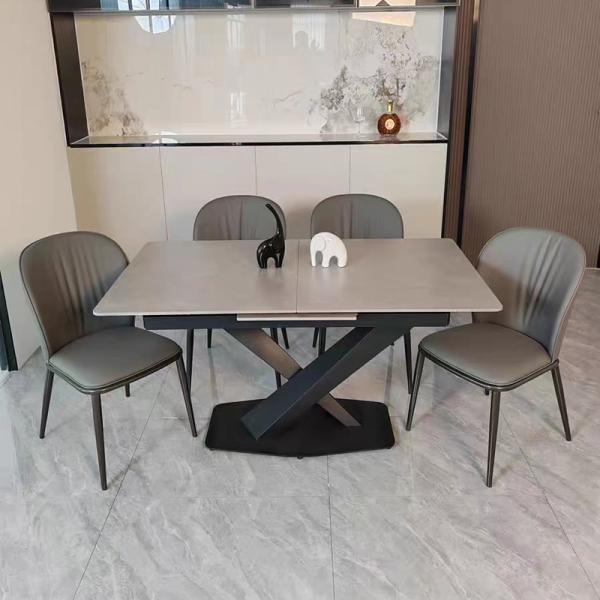 Pleat Back Leather Chair With Metal Legs , Textured Black Leather Dining Chairs