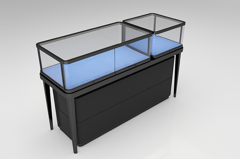 Light Luxury Long Wall Jewelry Display Table, Gold Frame Glass Jewelry Showcase, Slim Leg Standing Vitrine For Necklace, Watch & Luxury Jewelry