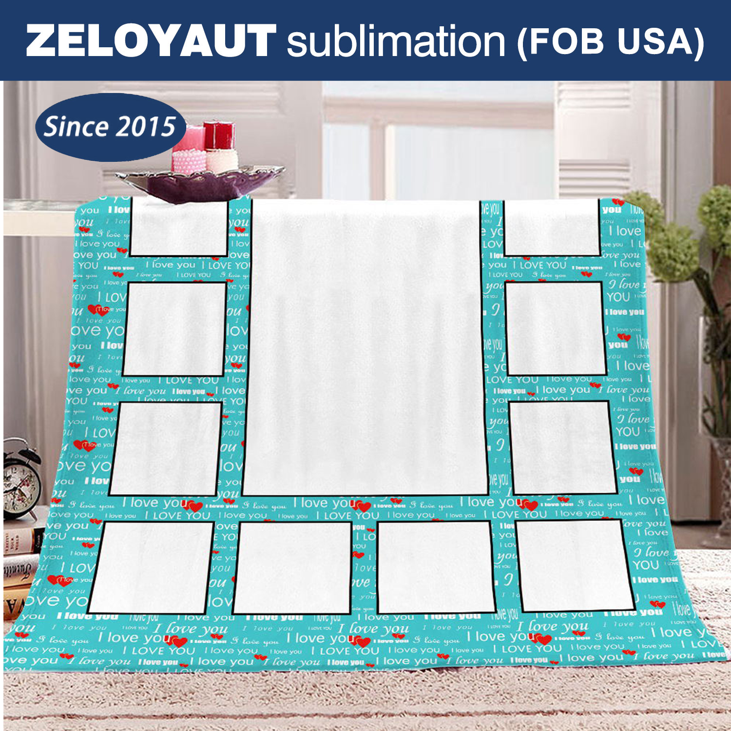 ZELOYAUT 15-Panel Sublimation Love Style Printed Blanket Multiple Color 100% Polyester 50*60 Inch Personalized Velvet Throw