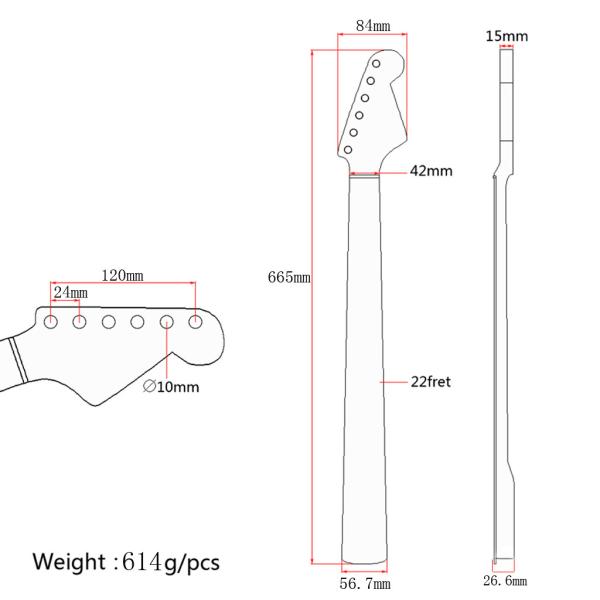 Розовое пальцевое доска 22 Fret Bass Neck ST Гитара Neck High Gloss