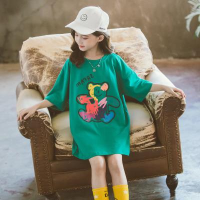 O urso confortável dos desenhos animados da tela da fábrica da roupa da quantidade pequena imprime partes superiores das meninas da camisa de T 90cm a 130cm