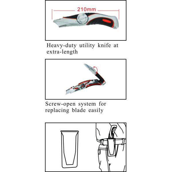 Zinc Alloy+TPR Utility Knives With Extra Long HandleExtra Long Handle 210*51*30mm SX2016 
