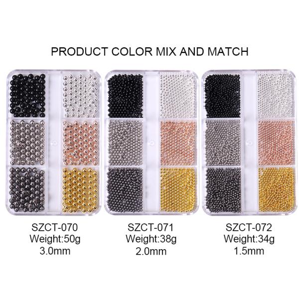 Steel Balls 3D Nail Art Decorations 6 Grid Mixed Metal Round Bead Nail Charms in Bulk