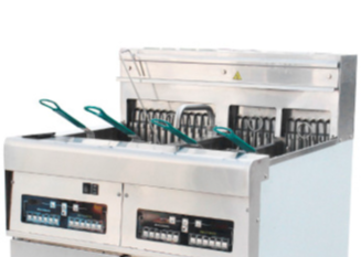 Stainless Steel Two-Cylinder Four Basket Deep Fryer With Cabinet / Commercia Electric Kitchen Equipments