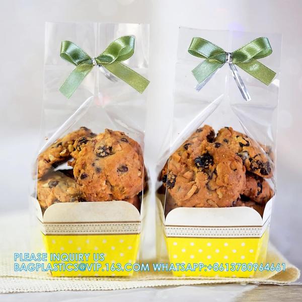 Flat Bottom Cellophane Bags, 4x4x9 Inches Gusseted Cellophane Bags With Paper Insert,100 Pieces