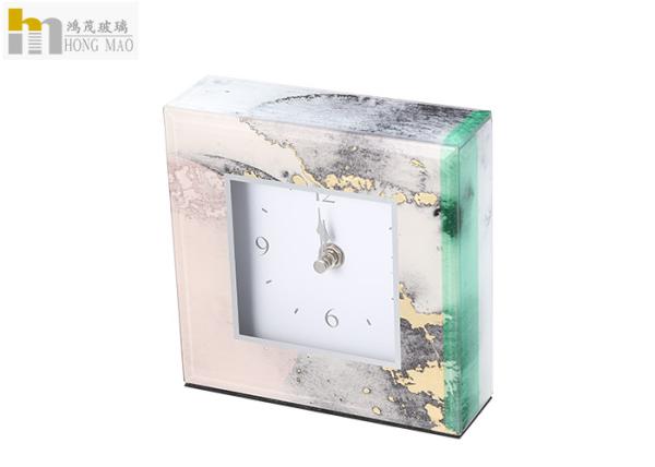 Home Decoration Square Glass Clock / Glass Desk Clock Customized Designs
