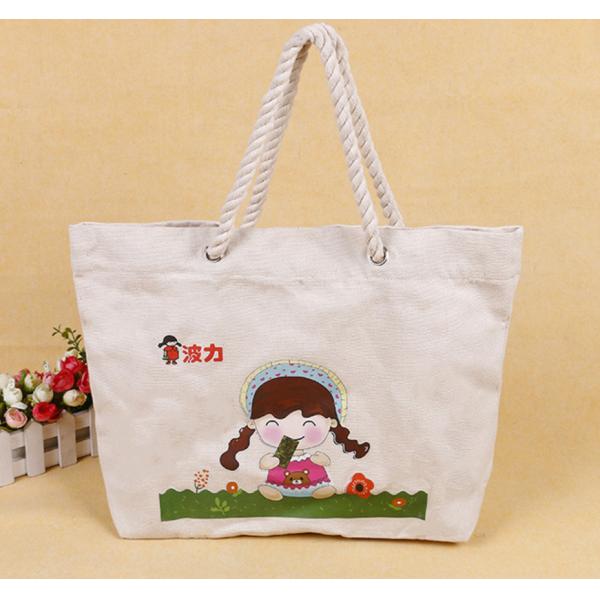Beach Travel Sholder Bag ,Rope Handle Canvas Shopping Tote Bag With Cartoon Girl Letter Logo