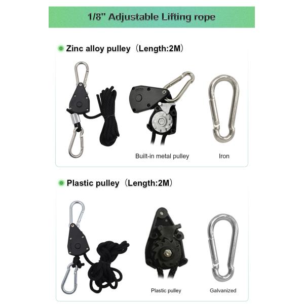 Black Adjustable Grow Light Metal Rope Ratchet Pulley For Greenhouse Indoor Plant